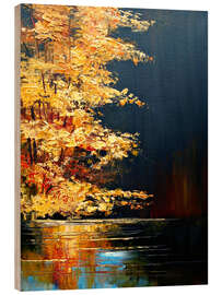 Quadro de madeira Shining Autumn Gold by the River