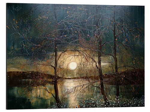 Aluminium print River Landscape under a Full Moon