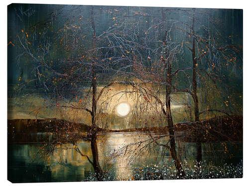 Canvas print River Landscape under a Full Moon