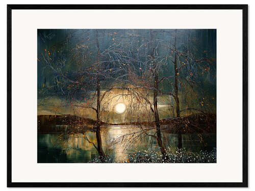 Kehystetty taidepainatus River Landscape under a Full Moon
