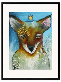 Ingelijste kunstdruk Fox and cherry blossoms