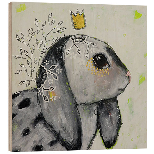 Tableau en bois Bunny with a crown