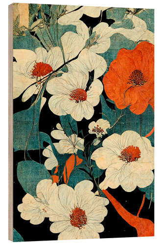 Hout print Asian Flower Art