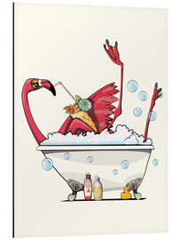 Aluminiumsbilde Flamingo drinks a Cocktail in the Bathtub