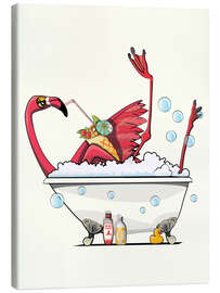 Stampa su tela  Flamingo drinks a Cocktail in the Bathtub - Wyatt9