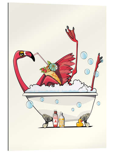 Gallery print Flamingo drinks a Cocktail in the Bathtub