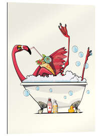 Gallery print Flamingo drinks a Cocktail in the Bathtub