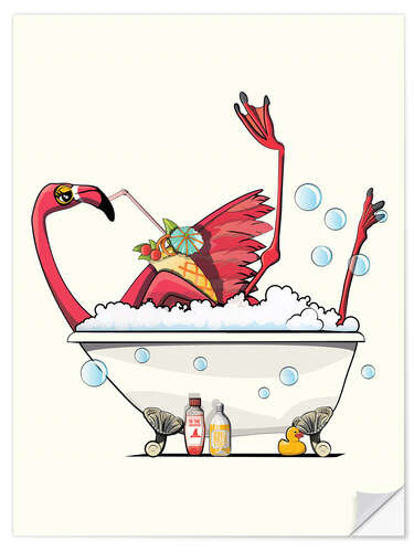 Selvklebende plakat Flamingo drinks a Cocktail in the Bathtub