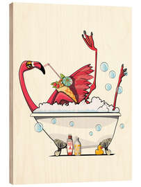 Quadro de madeira Flamingo drinks a Cocktail in the Bathtub