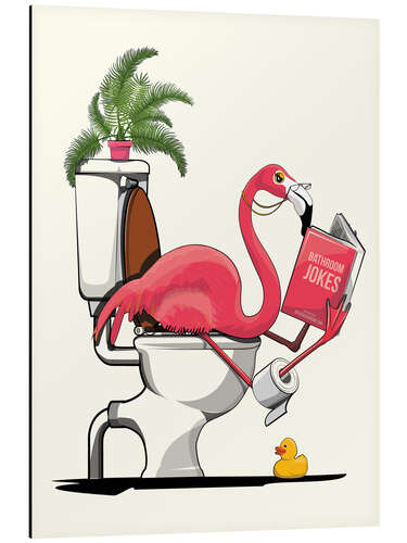 Aluminium print Flamingo sitting on the Toilet