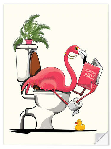 Selvklebende plakat Flamingo sitting on the Toilet