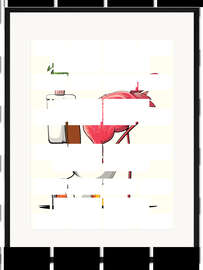 Gerahmter Kunstdruck Flamingo versenkt den Kopf