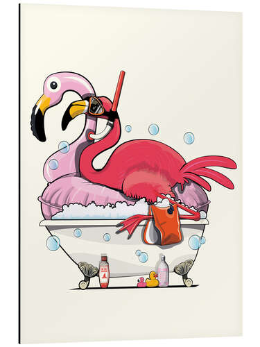 Quadro em alumínio Flamingo having fun in the bathtub