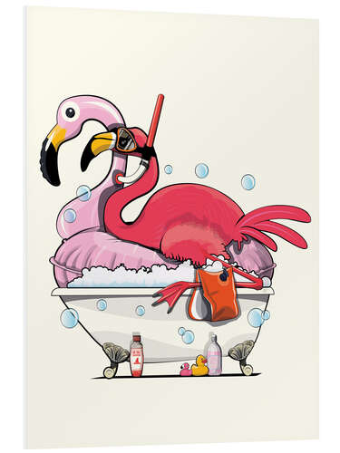 Foam board print Flamingo having fun in the bathtub