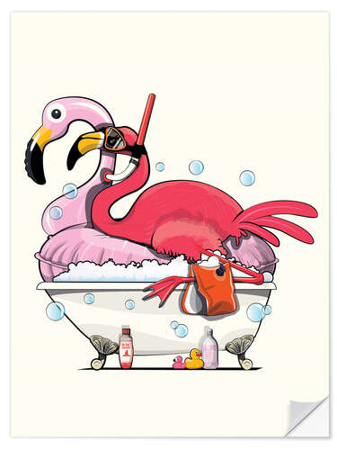 Naklejka na ścianę Flamingo having fun in the bathtub