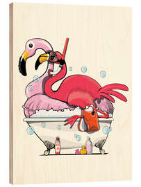 Quadro de madeira Flamingo having fun in the bathtub