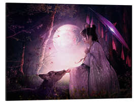 Aluminium print Deer and Girl in front of the Dragon Moon