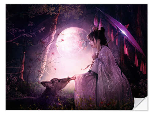 Wall sticker Deer and Girl in front of the Dragon Moon