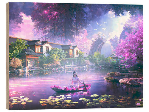 Wood print In the Flower Boat across the Fantasy River