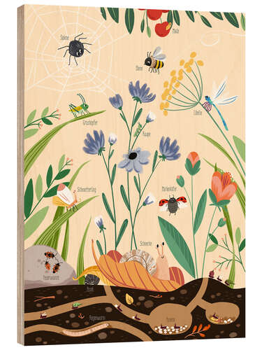 Tableau en bois Animaux de jardin (allemand)