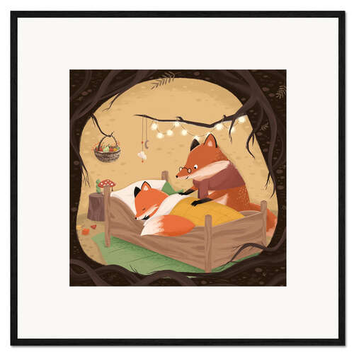 Gerahmter Kunstdruck Gute Nacht kleiner Fuchs