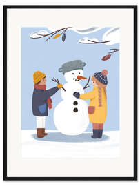 Gerahmter Kunstdruck Einen Schneemann bauen