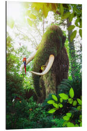 Stampa su alluminio Green mammoth with parrots in the tropical forest - Gen Z