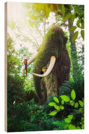 Trätavla Green mammoth with parrots in the tropical forest - Gen Z