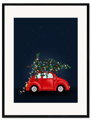 Innrammet kunsttrykk Going Home for Christmas with a Christmas Tree