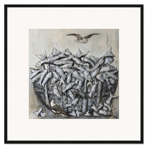 Kehystetty taidepainatus Fish basket relief