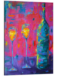 Aluminium print Bottle of wine and two glasses