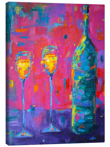 Quadro em tela Bottle of wine and two glasses