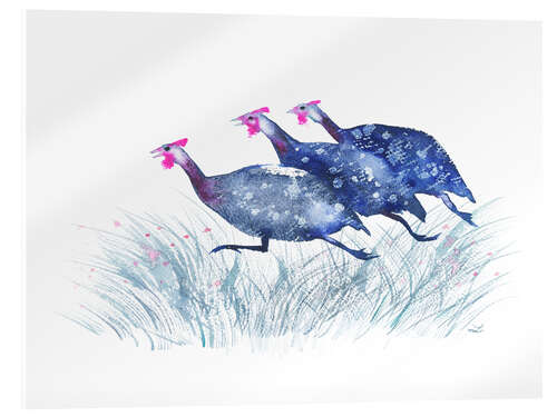 Acrylic print Three running Guinea Fowls