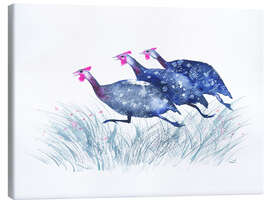 Stampa su tela Three running Guinea Fowls