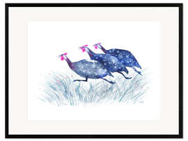 Impression artistique encadrée Three running Guinea Fowls