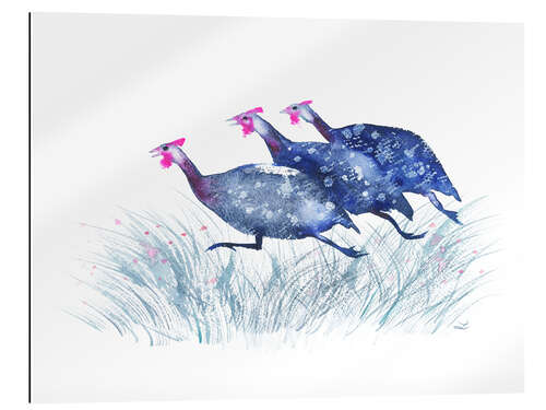 Galleritryck Three running Guinea Fowls