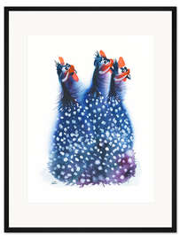 Gerahmter Kunstdruck Perlhuhn-Trio