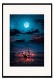 Gerahmter Kunstdruck Das Sparrow-Schiff im Abendrot bei Vollmond