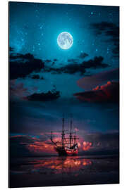 Magnettafel Das Sparrow-Schiff im Abendrot bei Vollmond