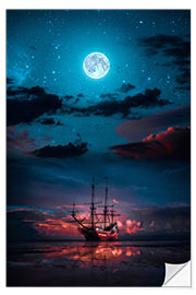 Wall sticker The Sparrow ship in the evening glow under a full moon