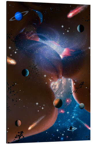 Aluminium print Lovers space kiss in the solar system