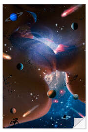 Selvklebende plakat Lovers space kiss in the solar system