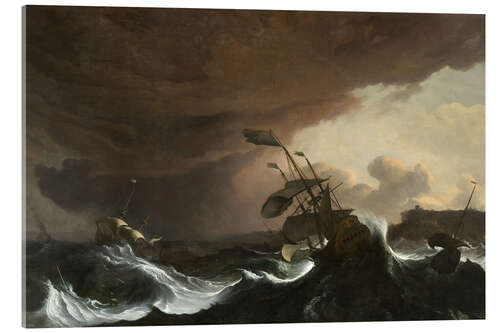 Akrylbilde Ships in a Stormy Sea off a Coast