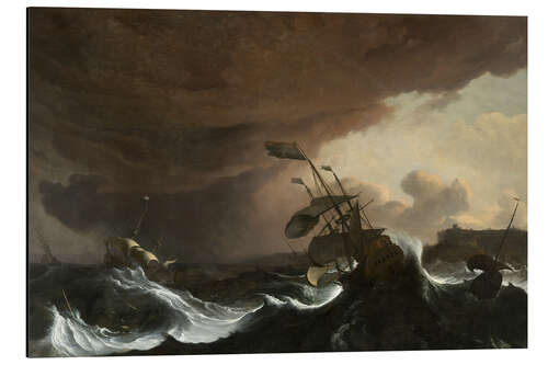 Obraz na aluminium Ships in a Stormy Sea off a Coast