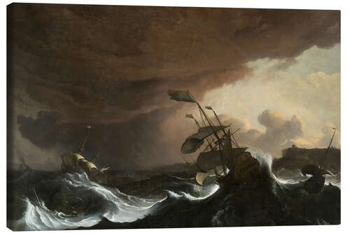 Lerretsbilde Ships in a Stormy Sea off a Coast