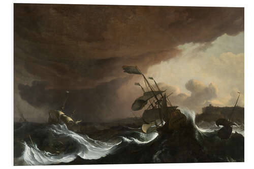 Foam board print Ships in a Stormy Sea off a Coast