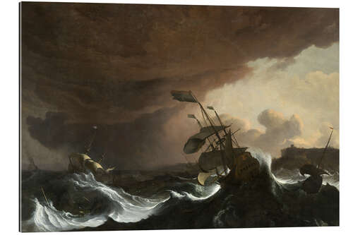 Tableau en plexi-alu Ships in a Stormy Sea off a Coast