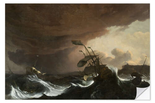 Naklejka na ścianę Ships in a Stormy Sea off a Coast