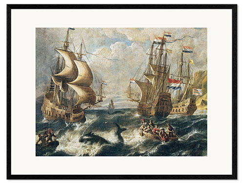 Impression artistique encadrée "La Peche a la Baleine", The Whale Hunting (Detail)