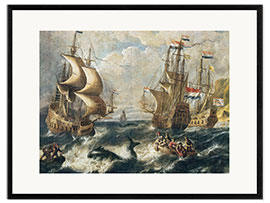 Ingelijste kunstdruk "La Peche a la Baleine", The Whale Hunting (Detail)
